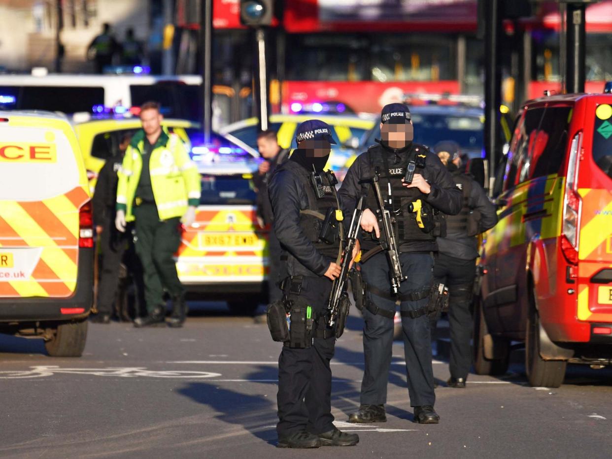 Armed police at the scene of the stabbing on London Bridge: Dominic Lipinski/PA