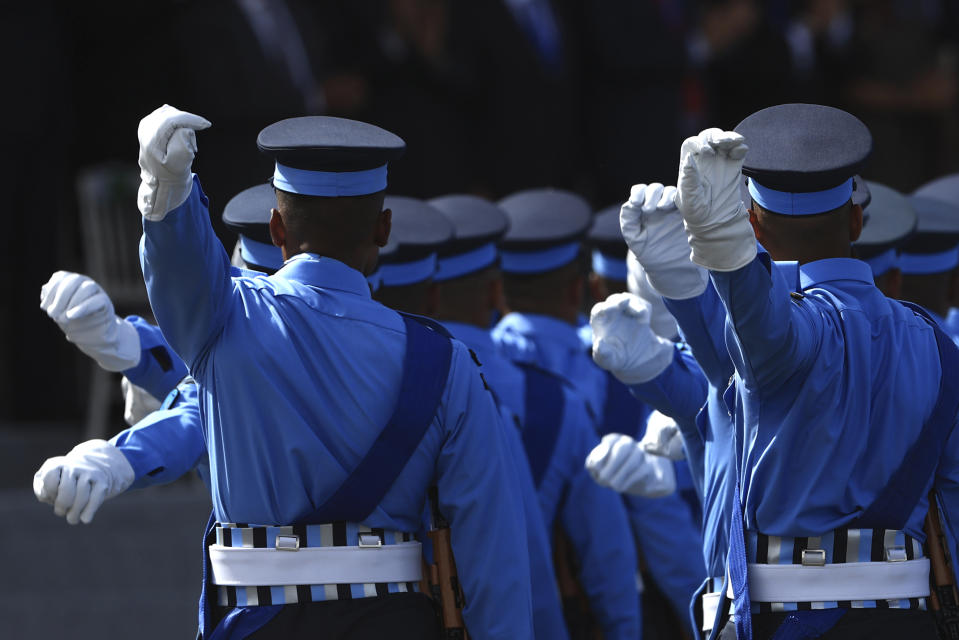 Indian troops march during the Bastille Day military parade Friday, July 14, 2023 in Paris. India is the guest of honor at this year's Bastille Day parade, with Prime Minister Narendra Modi in the presidential tribune alongside French President Emmanuel Macron. (AP Photo/Aurelien Morissard)