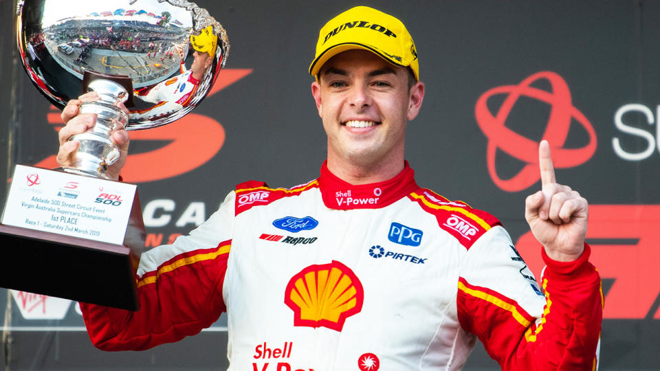 Scott McLaughlin, pictured here after winning the Adelaide 500 in 2019.