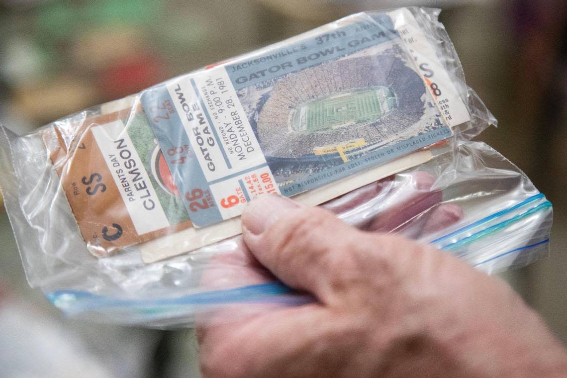 Robby Shealy shows his collection of Clemson football tickets going back decades at his home on Thursday, December 15, 2022.