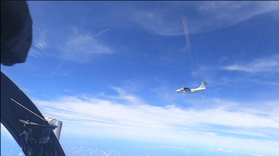 This handout photo from the Royal Malaysian Air Force taken on May 31, 2021 and released on June 1, 2021 shows a Chinese People's Liberation Army Air Force (PLAAF) Ilyushin Il-76 aircraft that Malaysian authorities said was in the airspace over Malaysia's maritime zone near the coast of Sarawak state on Borneo island. (Royal Malaysian Air Force via AP)