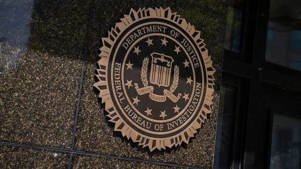 PHOTO: In this April 22, 2022 file photo, the Federal Bureau of Investigation seal is shown at the J. Edgar Hoover building in Washington, D.C. (Graeme Sloan/Sipa USA via AP, FILE)