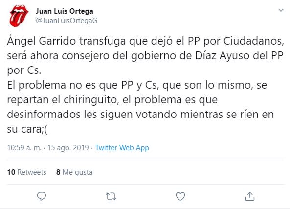 Críticas a Ángel Garrido tras irse del PP a Ciudadanos y ser ahora consejero de Díaz Ayuso