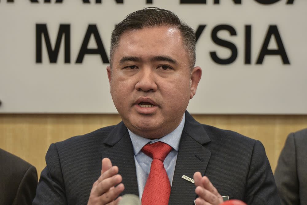 Transport Minister Anthony Loke speaks to reporters during a press conference in Putrajaya July 12, 2019. — Picture by Shafwan Zaidon