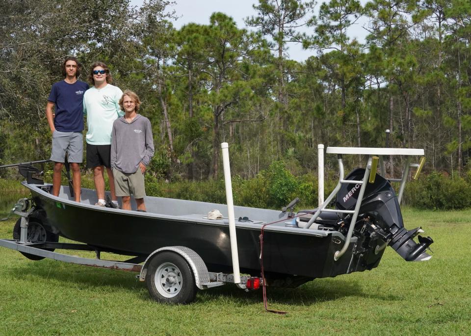 Nash Kennedy (left),16, Jack Aubuchon,17, and Riley Kirby,17, rescued three people, including a severely injured 14-year-old boy, after an Oct. 7, 2022, boating crash in the St. Lucie River. 