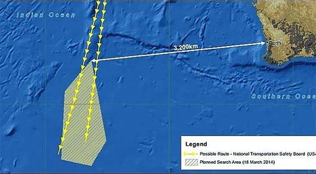 The Australian Maritime Safety Authority's search area in the southern Indian Ocean. Photo: Supplied