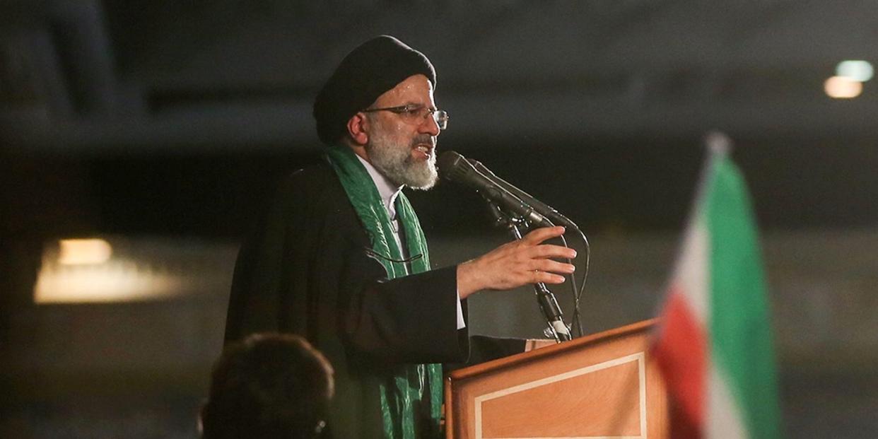 FILE PHOTO: Iranian Presidential candidate Ebrahim Raisi speaks during a campaign meeting at the Mosalla mosque in Tehran, Iran, May 16, 2017.  TIMA via REUTERS