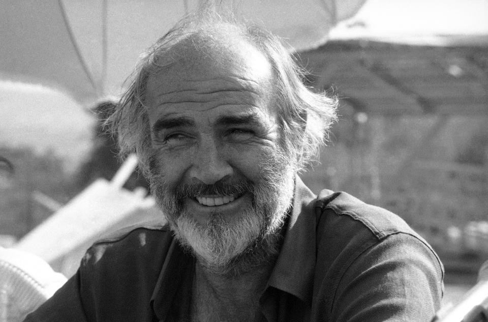 FILE - This Oct. 16, 1985 file photo shows actor Sean Connery on the set of "The Name of the Rose" in Rome, Italy. Scottish actor Sean Connery, considered by many to have been the best James Bond, has died aged 90, according to an announcement from his family. (AP Photo, File)