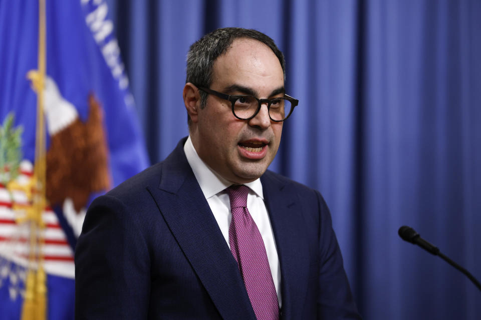 WASHINGTON, DC - JANUARY 24: Jonathan Kanter, Assistant Attorney General for the Department of Justice Antitrust Division speaks at a news conference at the Justice Department to announce a new antitrust lawsuit against Google on January 24, 2023 in Washington, DC. The Justice Department and states including California, New York, Colorado and Virginia, have filed a lawsuit against Google over the company's monopolization of the market for online ads.  (Photo by Anna Moneymaker/Getty Images)