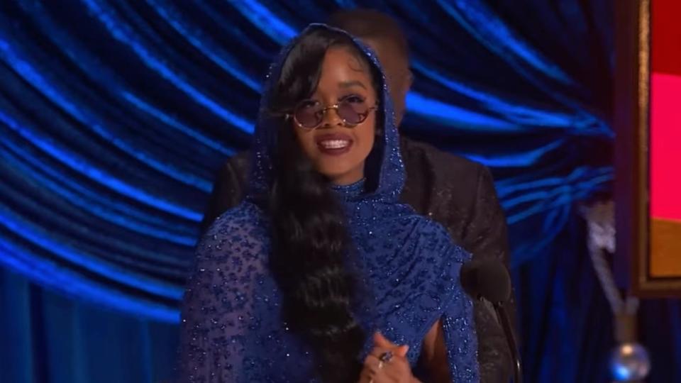 H.E.R accepting Best Original Song at the  93rd Academy Awards