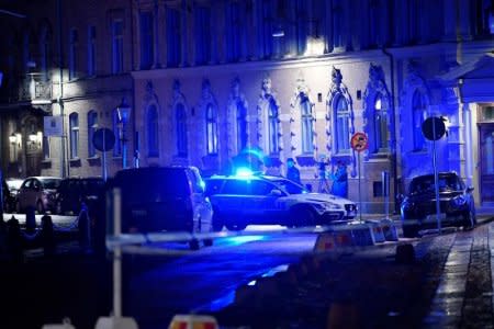 FILE PHOTO: Police is seen at the site of an attack near a synagogue in Gothenburg, Sweden December 9, 2017. TT News Agency/Adam Ihse/via REUTERS/File Photo