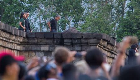 Former President Barack Obama visits the 9th-century Borobudur Temple in Magelang, Central Java, Indonesia June 28, 2017. REUTERS/Pius Erlangga