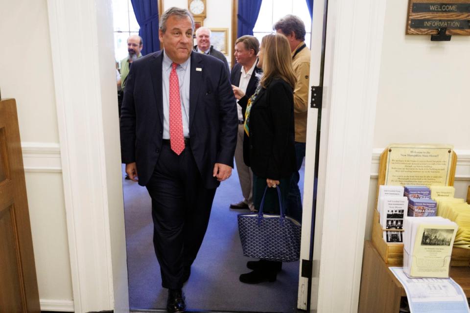 Chris Christie tours the New Hampshire State House visitor centre in Concord (EPA)