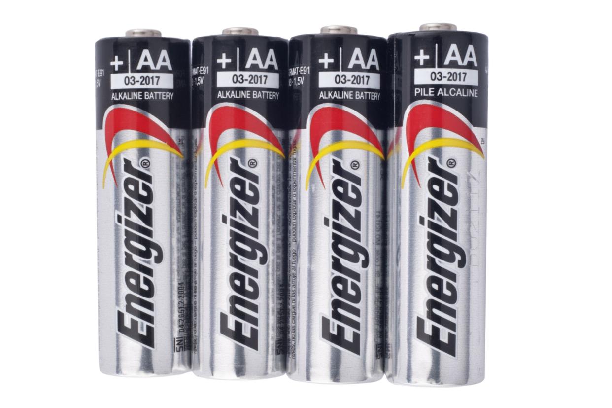 Chiang Mai, Thailand - June 13, 2011: Four Energizer brand AA size alkaline batteries isolated on a white background.