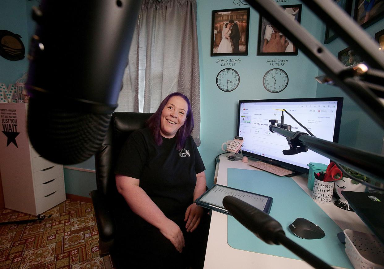 Mandy Morckel, owner of LoveLiveSave, in her home office in Canton Township where she records couponing videos for her YouTube channel.
