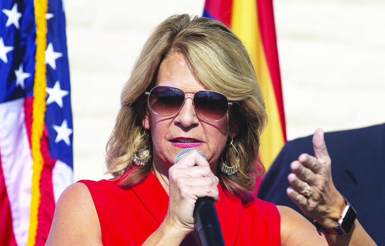 Arizona Republican Party Chair Kelli Ward speaks at a press conference on Nov. 5, 2020.