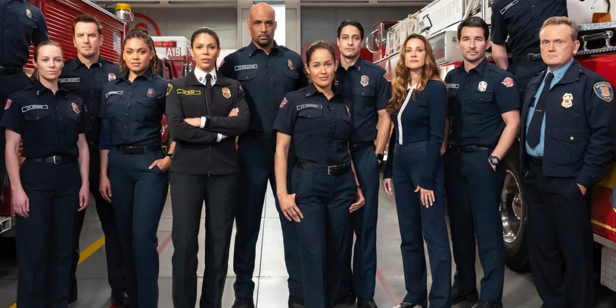 jason george as ben warren, danielle savre as maya bishop, josh randall as captain sean beckett, barrett doss as victoria hughes, merle dandridge as fire chief natasha ross, boris kodjoe as captain robert sullivan, jaina lee ortiz as andy herrera, carlos miranda as theo ruiz, stefania spampinato as dr carina deluca, jay hayden as travis montgomery, grey damon as jack gibson, and pat healy as michael dixon, station 19