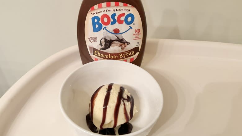 Bosco's syrup bottle with ice cream