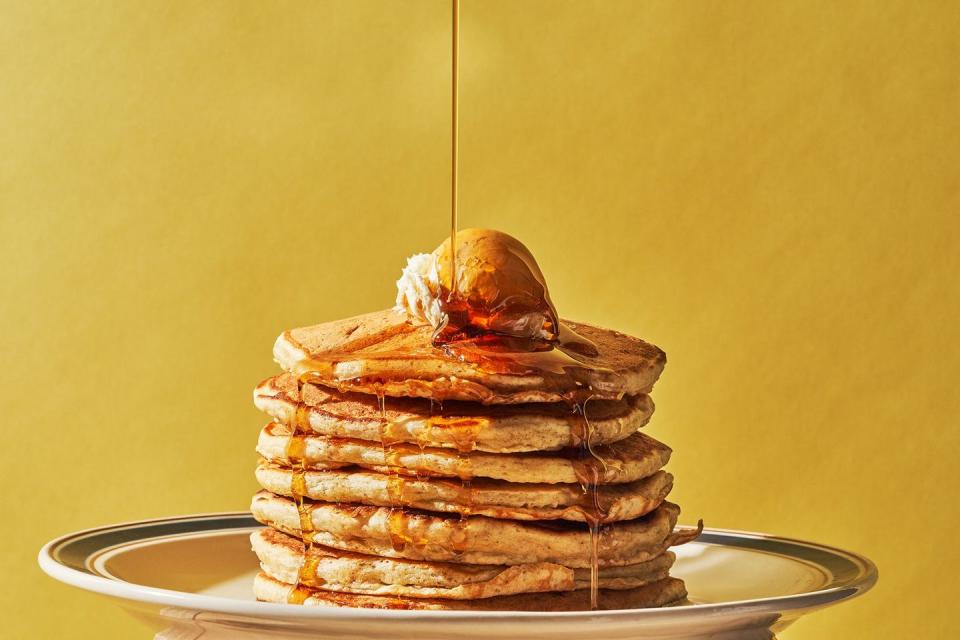 <p>The secret to these pancakes is that adorable scoop of whipped butter nestled right on top.</p><p>Get the <strong><a href="https://www.delish.com/cooking/a35646023/ihop-pancakes-copycat-recipe/" rel="nofollow noopener" target="_blank" data-ylk="slk:Copycat IHOP Pancakes recipe;elm:context_link;itc:0;sec:content-canvas" class="link ">Copycat IHOP Pancakes recipe</a>. </strong> </p>