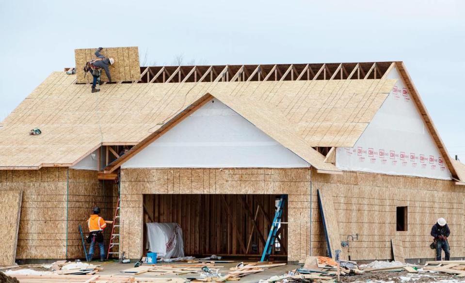 A new home is built on South Sunfish Way in south Boise in January. The housing market has cooled off since then as there’s less competition among buyers.