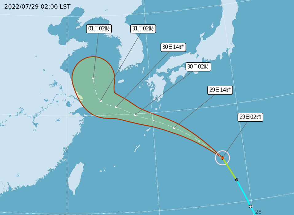 桑達颱風預估會經琉球北方至東海。   圖：中央氣象局／提供