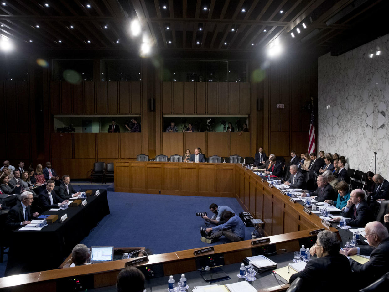 Executives from Google, Facebook and Twitter testify about Russian election interference efforts on Tuesday, Oct. 31, 2017 in Washington: AP Photo/Andrew Harnik