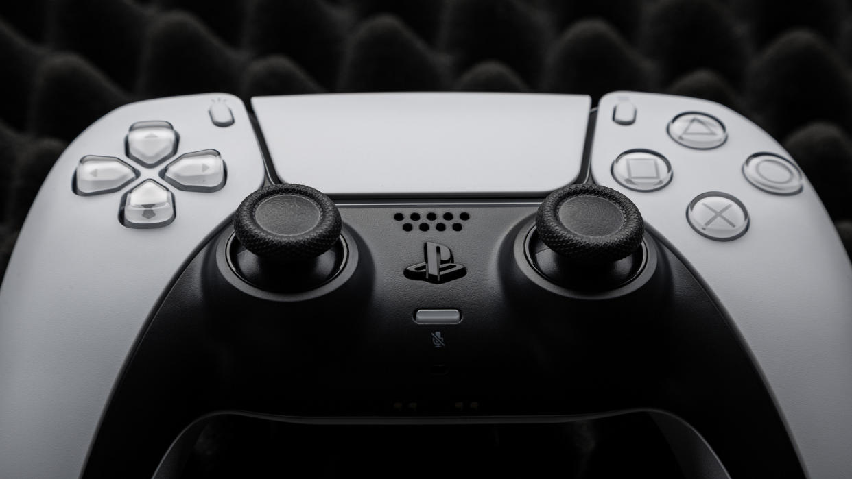  Close up of the PS5 DualSense controller's microphone. 