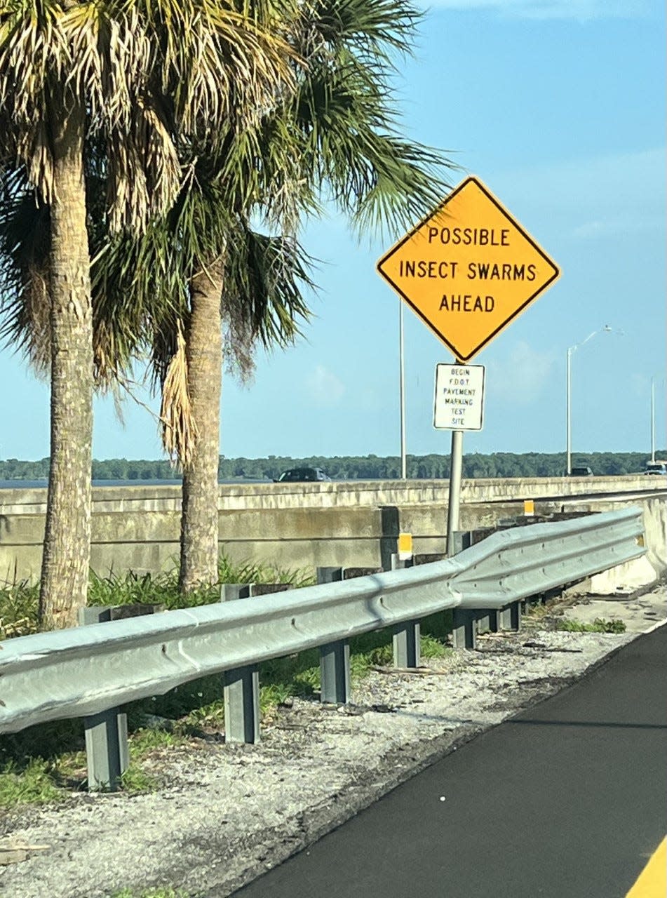 "Possible insect swarms ahead." This ominous sign was spotted on State Road 417 in Orange County.