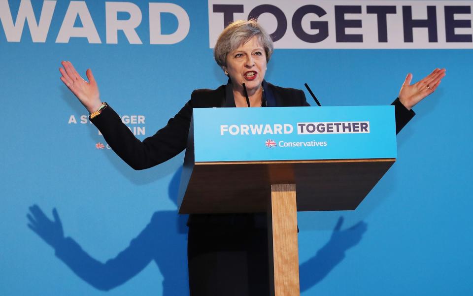 Theresa May launches the Conservative Party Election Manifesto - Credit: Getty