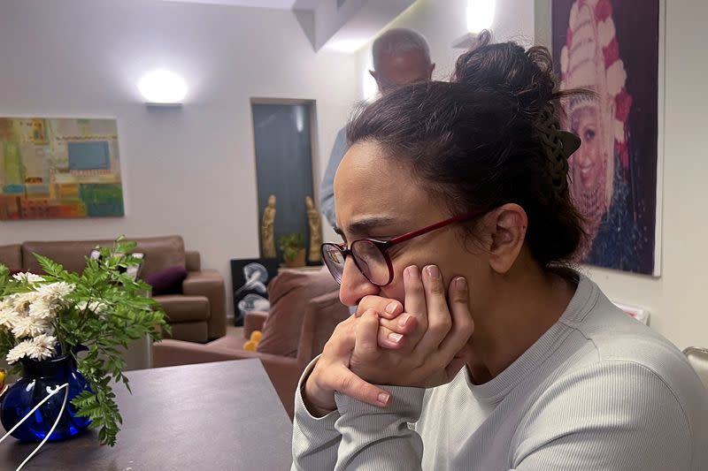 Sharon Alony-Cunio, who was kidnapped with her daughters Emma and Julie and husband David Cunio by Hamas, attends an interview with Reuters in Yavne