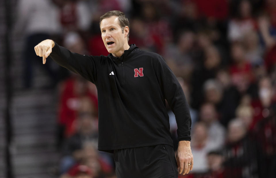 Nebraska head coach Fred Hoiberg signals his team as they play against Minnesota during the second half of an NCAA college basketball game Sunday, Feb. 25, 2024, in Lincoln, Neb. Nebraska defeated Minnesota 73-55. (AP Photo/Rebecca S. Gratz)