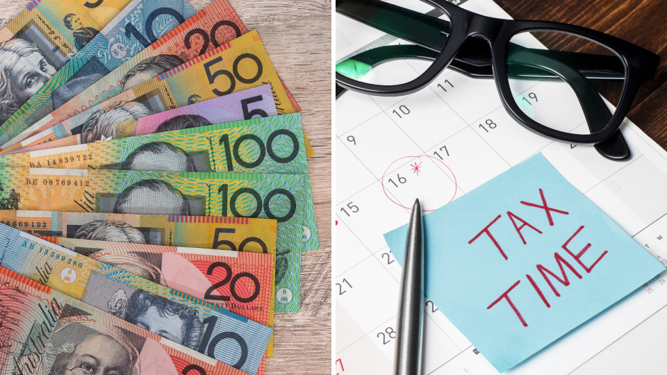 Australian money. Tax time reminder on calendar. Tax bracket concept.