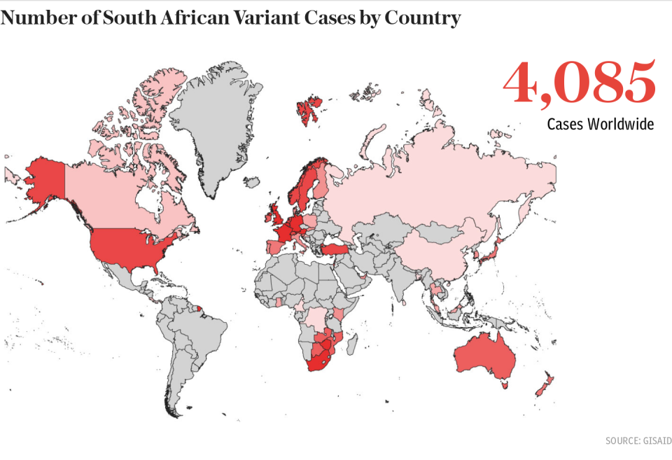 South African Variant Cases by Country