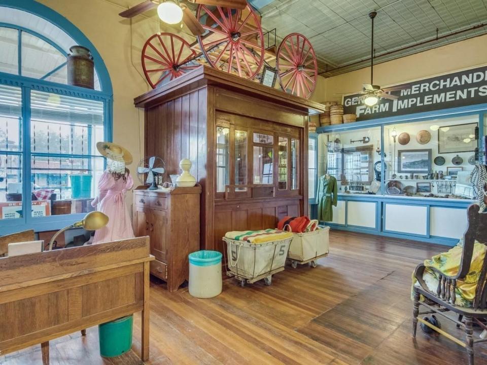 A vintage bank teller booth brought over from a post office in Tombstone, Arizona.