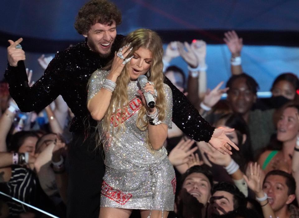 The show was opened with a surprise performance from music superstar Fergie (right) with Jack Harlow (Charles Sykes/AP) (AP)