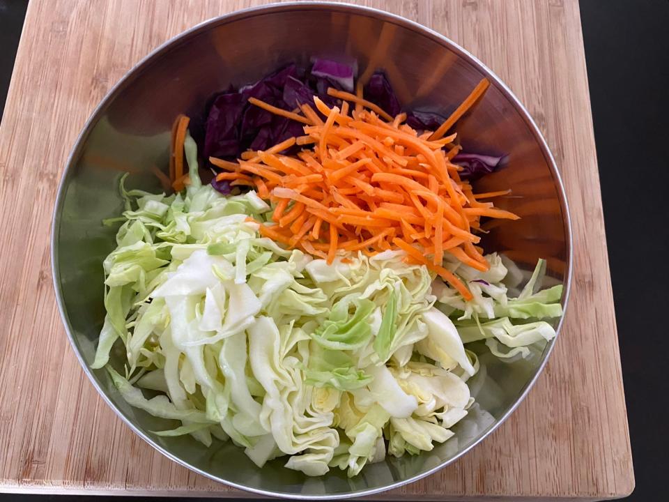 Bowl of shredded vegetables.