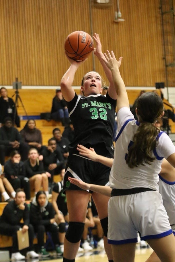 St. Mary's Cassidy Bartolotto goes up for a jump shot during one of the Rams' girls' basketball games during the 2023-24 season.