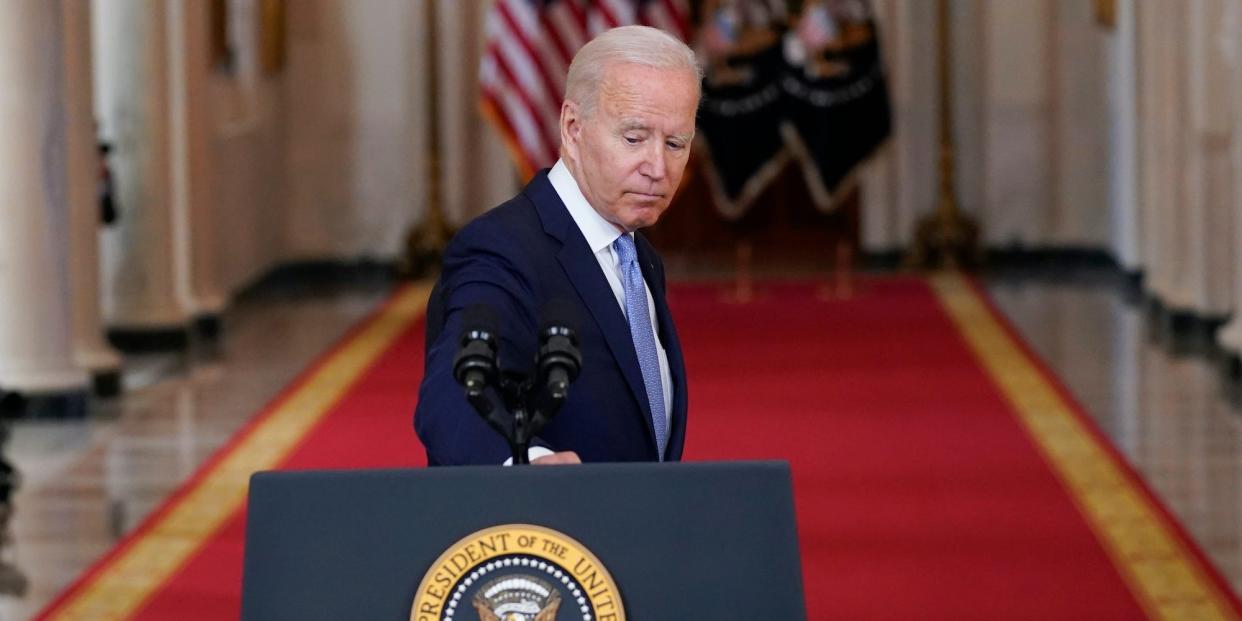 President Joe Biden at a podium at the White House.