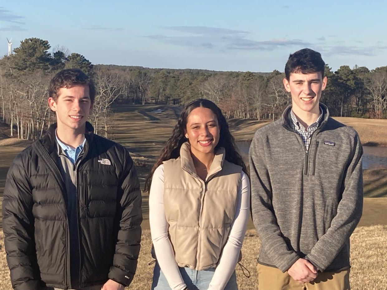 Hayden Cusolito, left, Laila Baptiste, center, and Christian Sullivan each received the Evans Ouimet Scholarship, which is awarded to golf caddies from the state of Massachusetts.