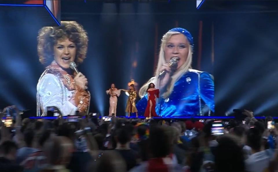 Abbatars projected onto the stage at the Eurovision grand final (BBC)