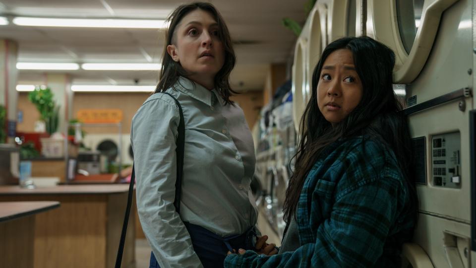 Joy (Stephanie Hsu, right) brings her longtime girlfriend Becky (Tallie Medel) to her parents' laundromat in hopes of breaking the ice.