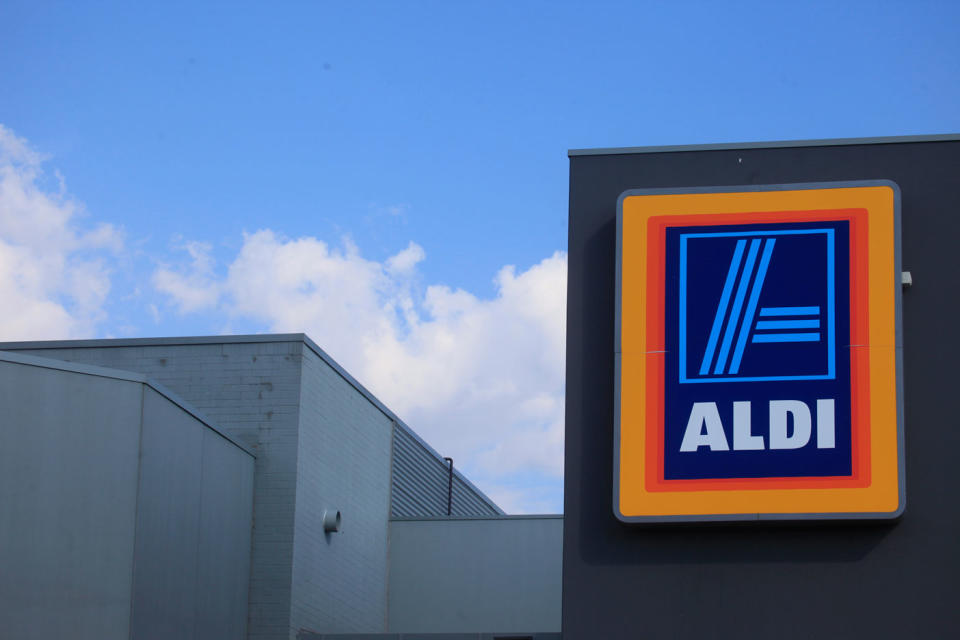 An Aldi supermarket sign is seen in Canberra.