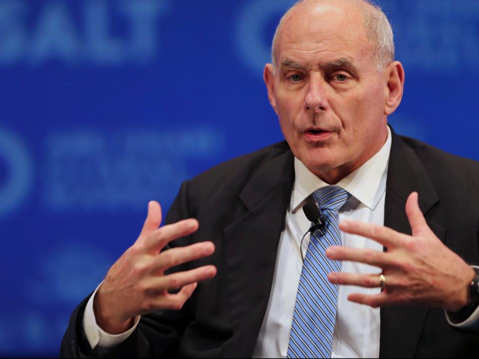 John Kelly, President Donald Trump’s former chief of staff, talks during the SALT finance conference in Abu Dhabi (AP)