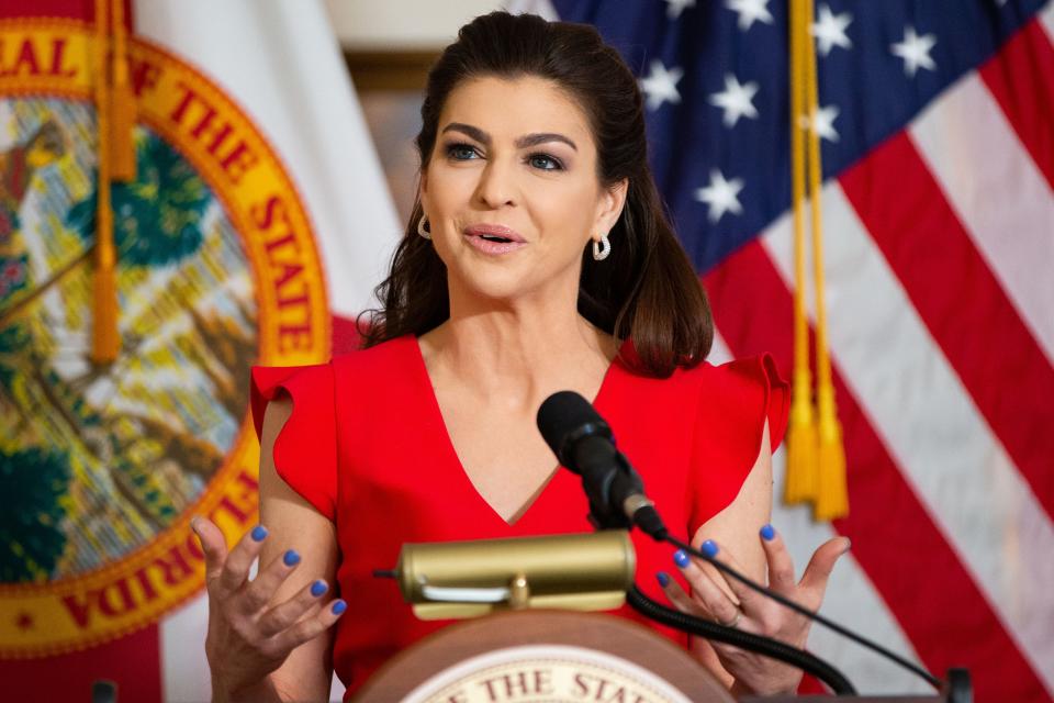 Casey DeSantis hosts a roundtable discussion at the Florida Governors Mansion introducing the Cancer Connect Collaborative with doctors and researchers to improve cancer research and treatment Wednesday, Feb. 14, 2024.