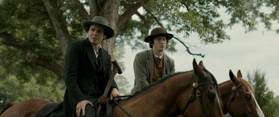 Anthony Boyle (left) as John Wilkes Booth, who assassinates President Abraham Lincoln, in Manhunt. Will Harrison (right) plays Booth's accomplice David Herold.<span class="copyright">Apple TV+</span>