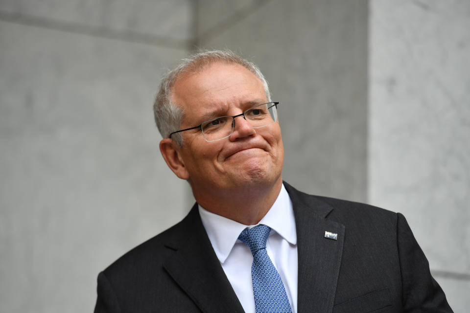 Prime Minister Scott Morrison during a press conference at Parliament House in Canberra where he spoke about the rapid antigen test. Source: AAP