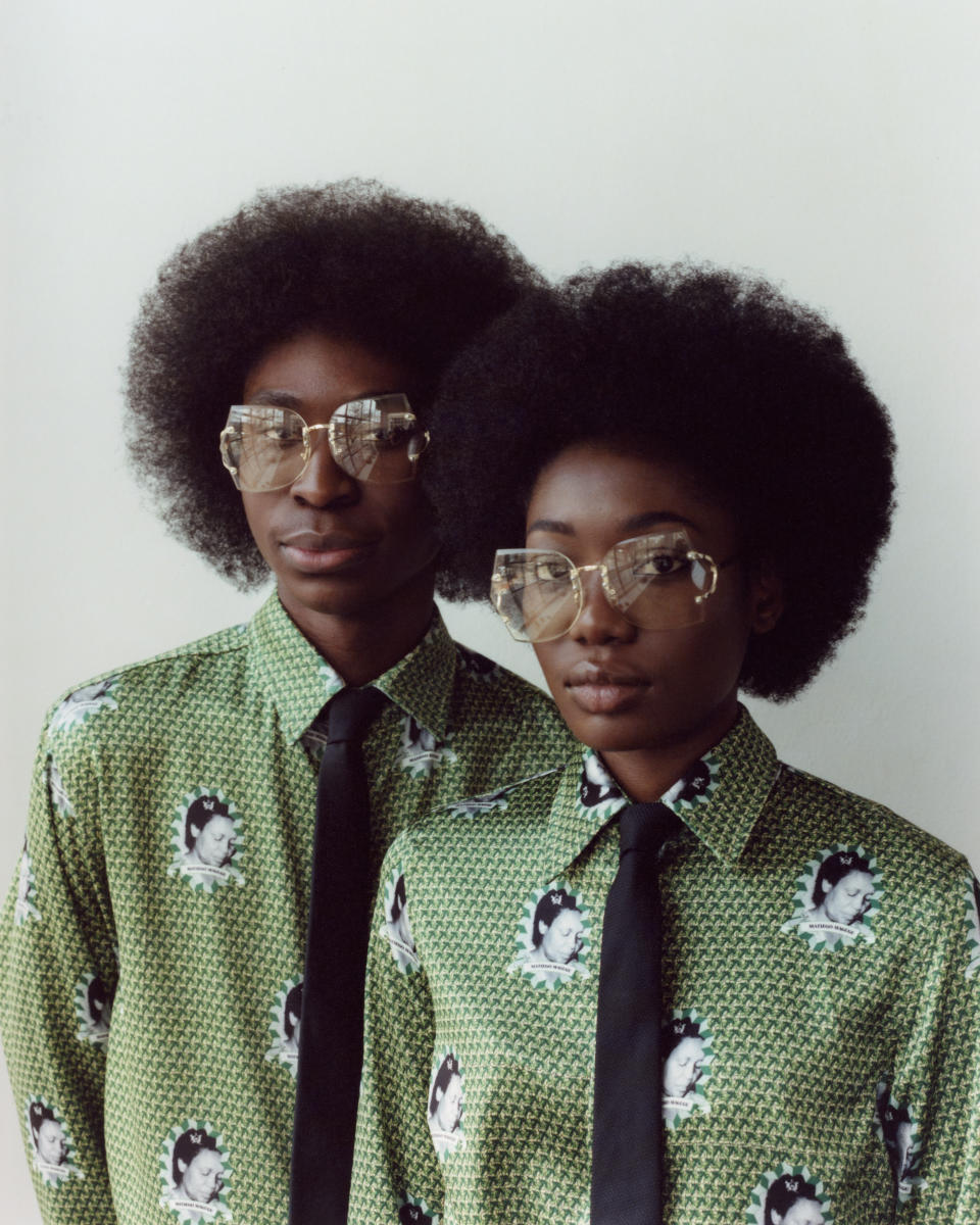 Models in Thebe Magugu's heirloom shirt