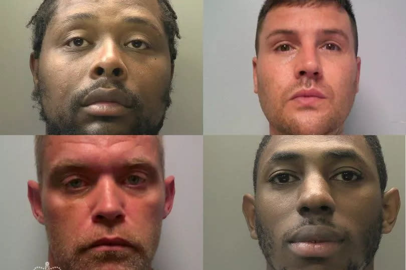 (Clockwise starting top left) Ras Thomas, Thomas Hagans, Crag Shaw and Simon Seeney were involved in robberies in Cardiff and Taunton