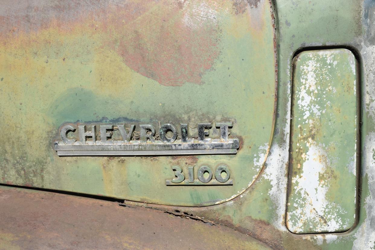 The textured patina on this vintage Chevrolet 3100 pick-up developed over decades.