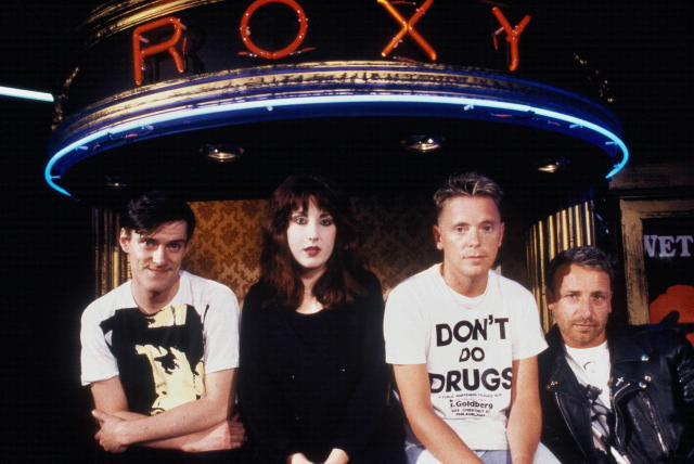 New Order&#39;s Stephen Morris, Gillian Gilbert, Bernard Sumner, and Peter Hook in the 1980s. (Photo: Steve Rapport/Getty Images)
